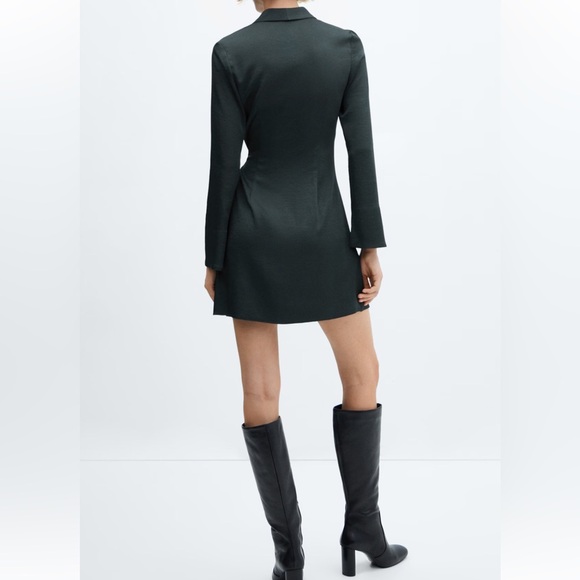 Mango MNG Wrap Mini Dress Tie Waist Long Sleeve Charcoal - Picture 5 of 6